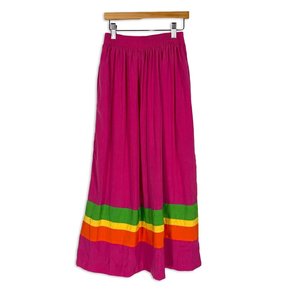 Vintage 90s Peter Popovitch Pink Maxi Skirt Small Colorblock Stripe Made USA